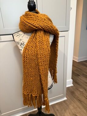 Three Bird Nest super Chunky Fringe Scarf in burnt orange/ brown